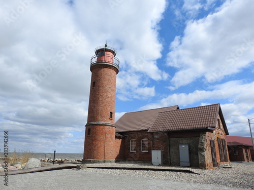 Tableau sur toile The Rinderort lighthouse on the shore of the Curonian lagoon in Kaliningrad regi