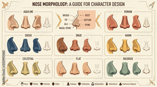 Vector Icons Nose Morphology Guide for Character Design and Anatomy Reference Chart. EPS Editable