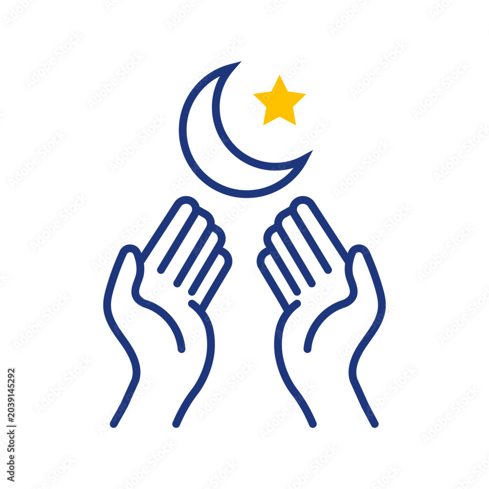 Fototapeta premium Muslim prayer icon. Religion and islam line symbol. Color.