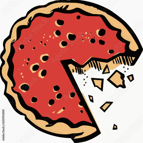 Flat vector illustration of a bold crostata slice with a missing piece, suitable for bakery menus, dessert advertisements, or food-related designs.