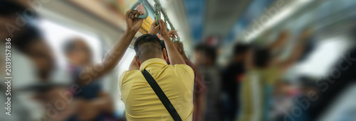 Tableau sur toile Overcrowded metro train filled with excessive number of passengers during rush hour, urban public transportation congestion, daily commuting pressure, and crowded city lifestyle concept