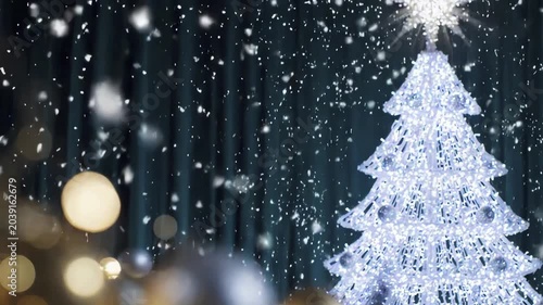 4K Animated Christmas Tree Falling Snow Bokeh Lights for Commercial Use