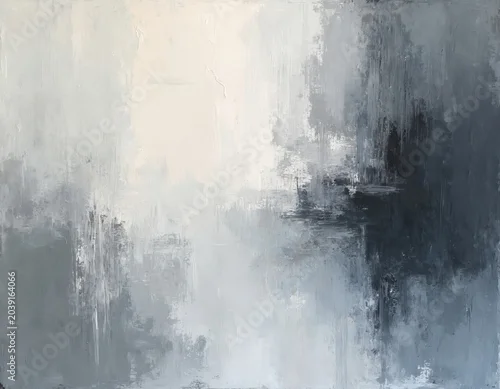 Panel kuchenny z motywem Abstract expressionist painting features blended shades of gray white and black. Textured brushstrokes create depth and emotion. Modern art piece suits neutral decor.