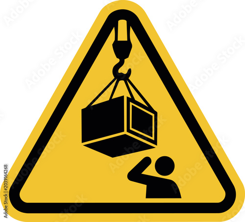 Fotografija Suspended load warning sign vector icon – crane lifting hazard symbol