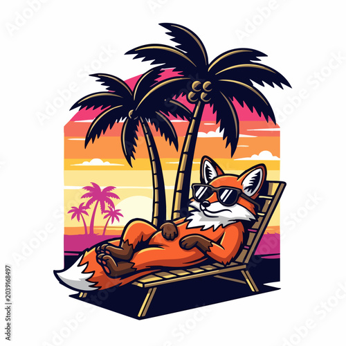 Red Panda Relaxing on Beach Chair.