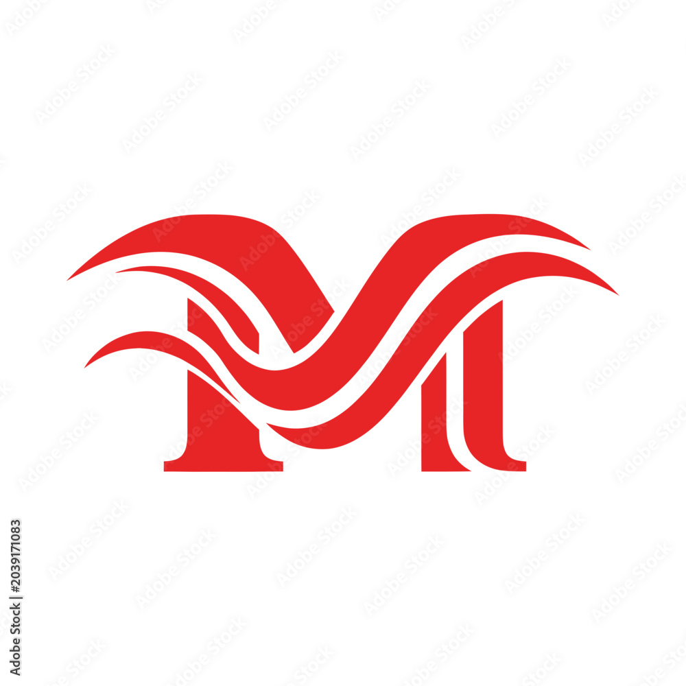© Inung - Red Letter M Logo with Flowing Waves, Abstract Branding Element © Inung - Red Letter M Logo with Flowing Waves, Abstract Branding Element