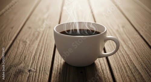 Morning Coffee on a Rustic Wooden Deck Cup.