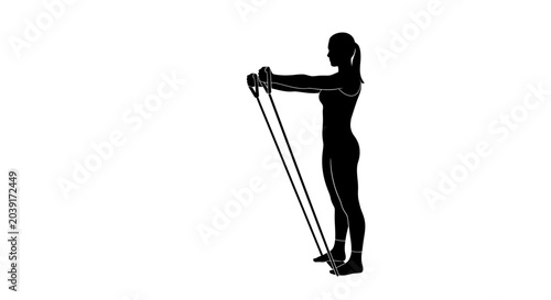 Obraz na plátně Athlete performs a standing resistance band workout to build upper body strength and maintain physical fitness