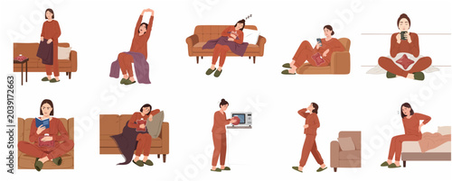 Canvastavla Woman suffering from menstrual pain and period cramps using a hot water bottle for relief at home, health and self-care illustrations