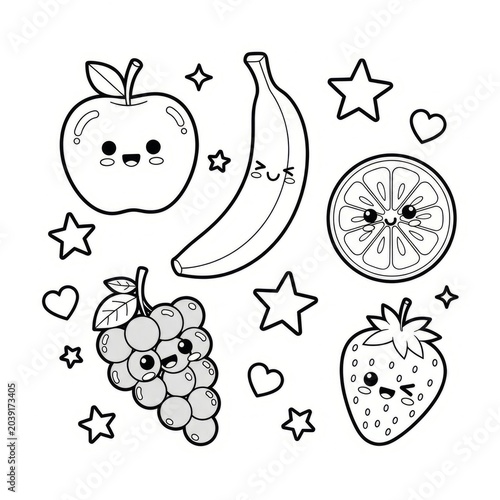 Cute Fruit Coloring Pages Collection with Kawaii Cartoon Fruits for Kids Activity Book
