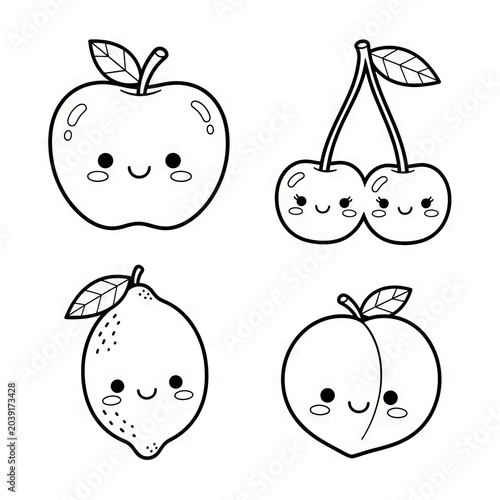 Cute Fruit Coloring Pages Collection with Kawaii Cartoon Fruits for Kids Activity Book
