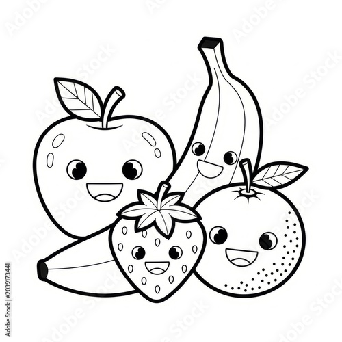 Cute Fruit Coloring Pages Collection with Kawaii Cartoon Fruits for Kids Activity Book