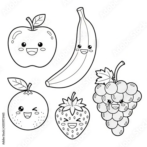 Cute Fruit Coloring Pages Collection with Kawaii Cartoon Fruits for Kids Activity Book