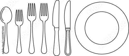 Tableau sur toile cutlery outline illustration spoon fork knife plate place setting