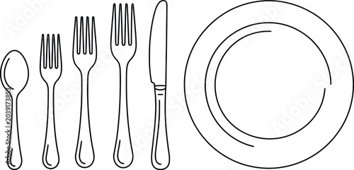 Foto cutlery minimal line drawing flatware set for menu and hospitality