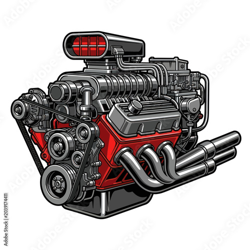 Photos V8 Supercharged Engine with Chrome Details - Powerful Automotive Machine