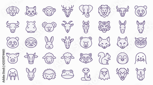 Canvas Print Professional Animal Head Icons Flat Vector Graphic Resource For Commercial Use