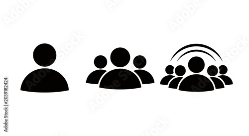 Diverse group icons showing individuals and crowd together in a collaborative, communal arrangement.