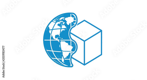 Canvas Print Global Earth with Cube Object.
