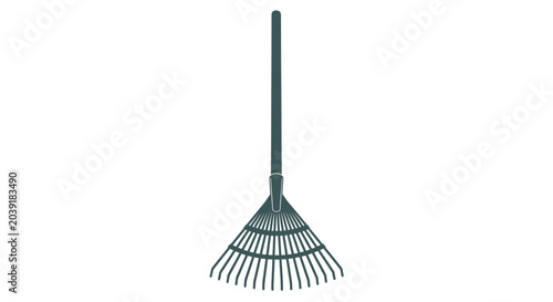 Fotografia Green garden rake with long handle.
