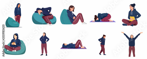 Canvastavla Woman experiencing menstrual pain and cramps set, female character suffering fro