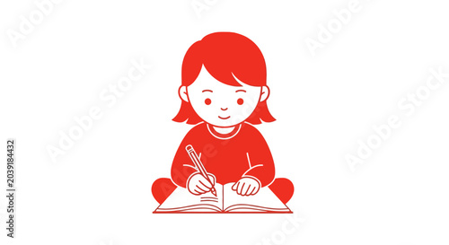 Little girl writing in notebook.