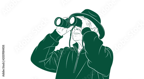 Cuadro en lienzo Man looking through binoculars closely.