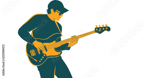 Cuadro en lienzo Man Playing Electric Guitar Silhouette Music.
