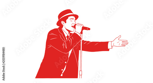 Foto Man singing into microphone enthusiastically performing.