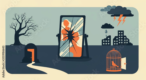 Foto Conceptual illustration metaphorical representation of choices and internal conf