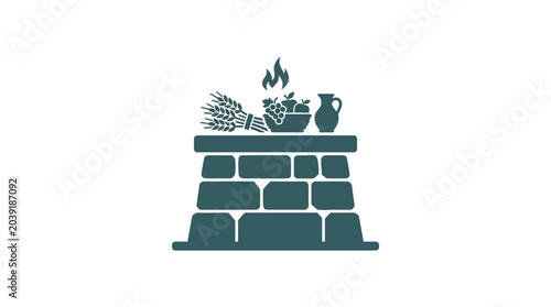 Ancient Altar with Offerings: Grain, Fruit, and Fire Icon