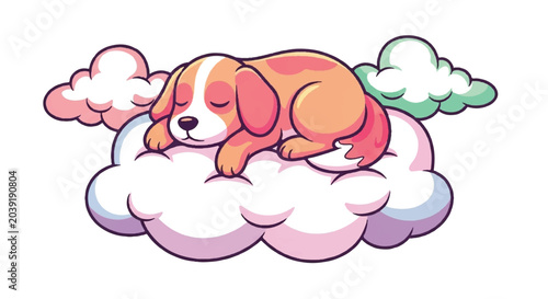 Cute puppy sleeping peacefully on a fluffy cloud.