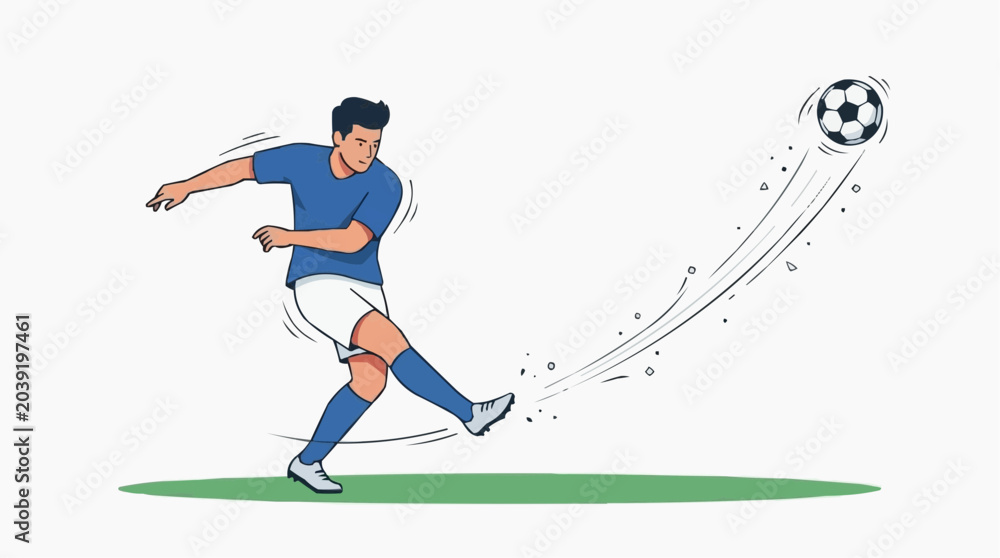 Fototapeta premium Soccer Player Taking a Rabona Cross Pass on Green Field, Dynamic Action Sports Illustration for Coaching, Tactics, and Match Analytics