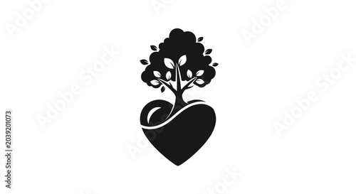 Schilderij op canvas Heart tree silhouette illustrates the harmonious connection between nature and human emotion, symbolizing organic growth, environmental love, and the preservation of our planet's future