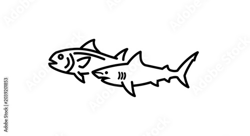 Принти на полотні Simple Line Art Icon of a Shark and Fish Swimming Together