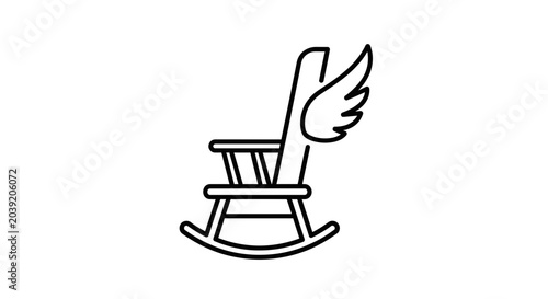 Fotografie Rocking Chair with Angel Wings Icon, Symbol of Rest, Peace, and Transcendence
