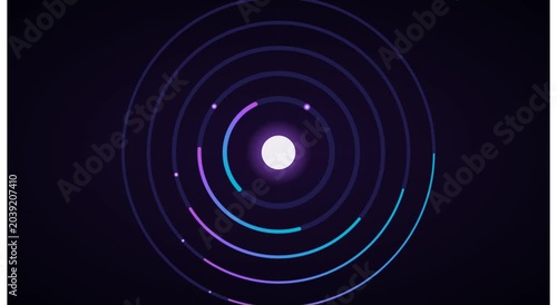 Abstract digital orbiting particles and glowing neon animation