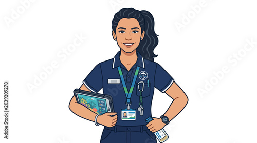Obraz na plátně Illustration of a confident female nurse standing with a clipboard and water bottle