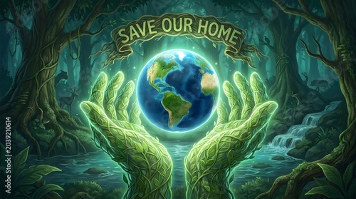 Save Our Home Planet Earth Held in Caring Hands.