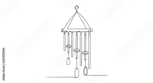 Konstfotografi Minimalist Single Line Drawing of a Wind Chime Hanging Outdoors