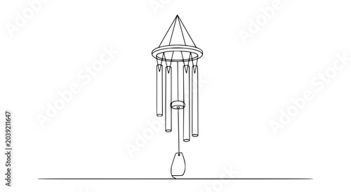 Foto Hand-drawn sketch of a wind chime hanging on a white background