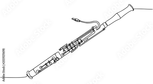 Bild auf Leinwand Bassoon Line Art Illustration - Minimalist Musical Instrument Drawing