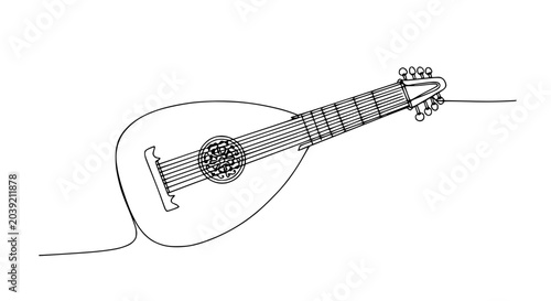Schilderij op canvas Lute continuous line drawing, minimalist musical instrument art, simple elegant vector illustration