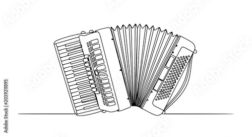 Photos Minimalist continuous line drawing of an accordion on a white background