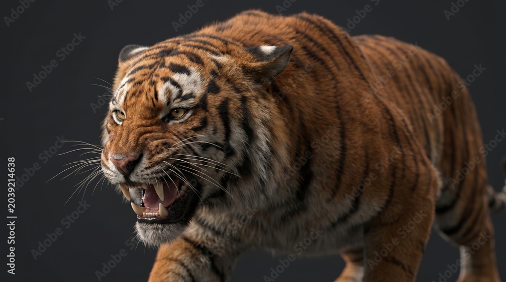 Obraz premium Fierce Bengal Tiger in a Mid-Roar Action Pose