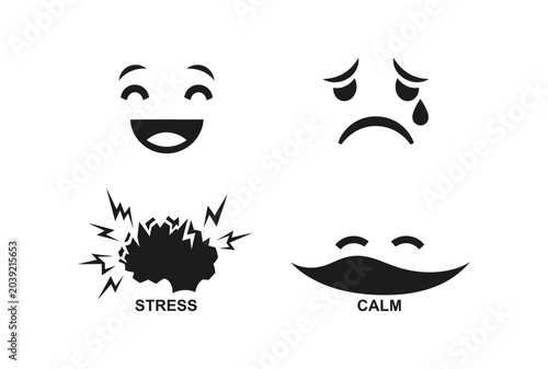 Photos Set of Icons Representing Emotions Like Joy, Sadness, Stress, and Calmness