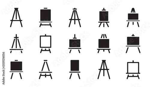 Bild auf Leinwand Graphic collection of various artist easel stands and blank canvas boards in black color
