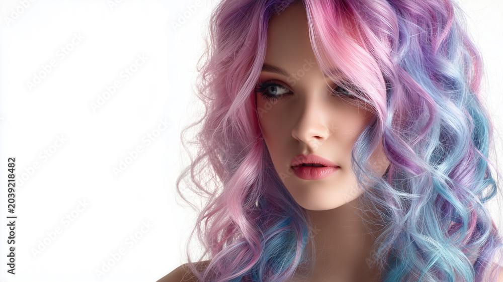 Fototapeta premium Trendy and colorful hairstyle with hair color gradation.