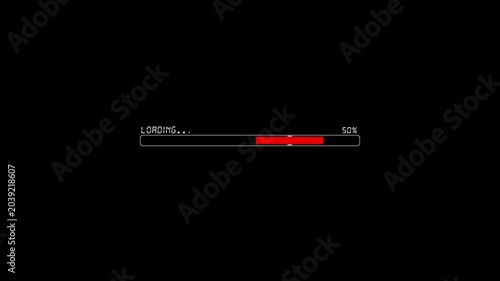 Loading bar displays digital progress with red rectangle indicator on solid black background representing software installation phase which remains incomplete for user awaiting system status update.