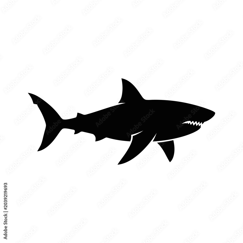 Fototapeta premium Great White Shark Silhouette Vector Icon Isolated on White Background, Marine Predator Logo Design, Ocean Wildlife Illustration